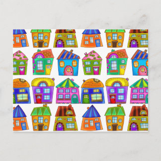 Farbenfrohe Doodle Quirky freistehende Wohnhäuser Postkarte
