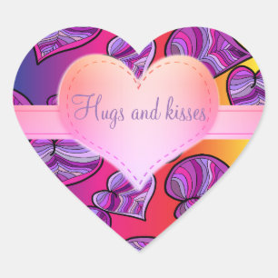 Farbenfrohe Doodle-Regenbogen-Muster Herz-Aufkleber