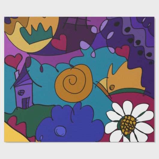 Farbenfrohe Doodle Sketches Bright Digital Gezeich Geschenkpapier (Flach)