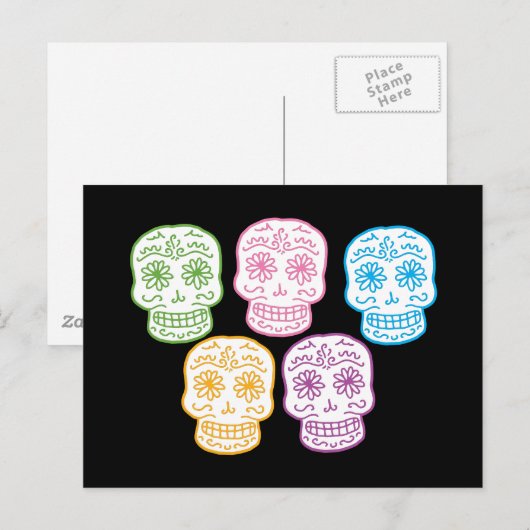 Farbenfrohe Doodle Skulls Postkarte (Vorne/Hinten)
