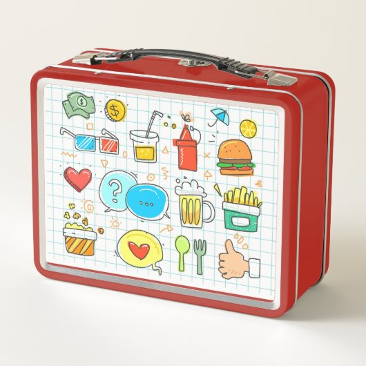 Farbenfrohe Doodle Soda Fries Lunch Box (Rückseite)