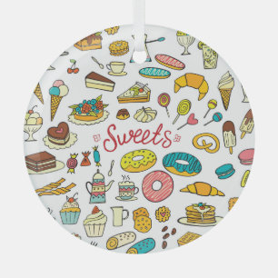 Farbenfrohe Doodle-Süßigkeiten: Desserdesign Ornament Aus Glas