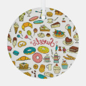 Farbenfrohe Doodle-Süßigkeiten: Desserdesign Ornament Aus Glas (Rückseite)