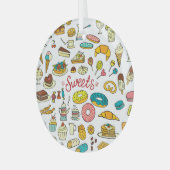 Farbenfrohe Doodle-Süßigkeiten: Desserdesign Ornament Aus Glas (Vorderseite links)