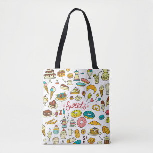 Farbenfrohe Doodle-Süßigkeiten: Desserdesign Tasche