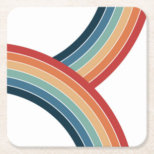 Farbenfrohe doppelte Retro-Regenbogen-Dekoration Rechteckiger Pappuntersetzer