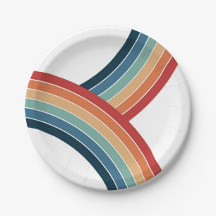 Farbenfrohe doppelte Retro-Regenbogendekoration Pappteller