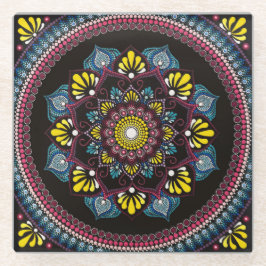 Farbenfrohe Dot Art Mandala | Sacred Geometry Boho Glasuntersetzer