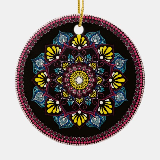 Farbenfrohe Dot Art Mandala | Sacred Geometry Boho Keramik Ornament (Vorne)