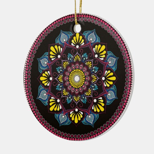 Farbenfrohe Dot Art Mandala | Sacred Geometry Boho Keramik Ornament (Links)