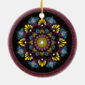 Farbenfrohe Dot Art Mandala | Sacred Geometry Boho Keramik Ornament (Hinten)