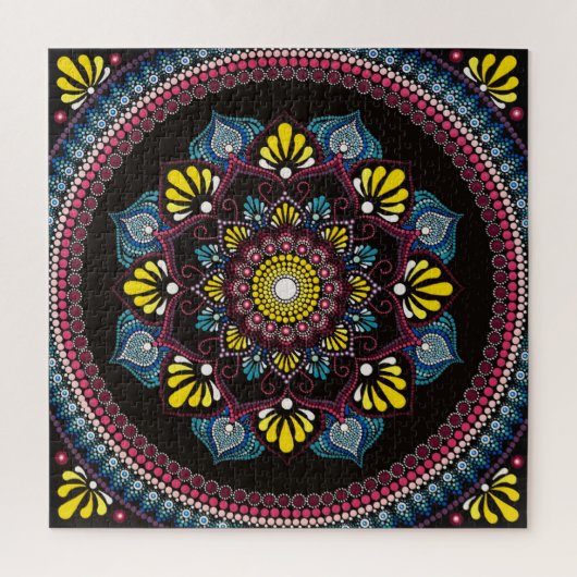 Farbenfrohe Dot Art Mandala | Sacred Geometry Boho Puzzle (Vertikal)