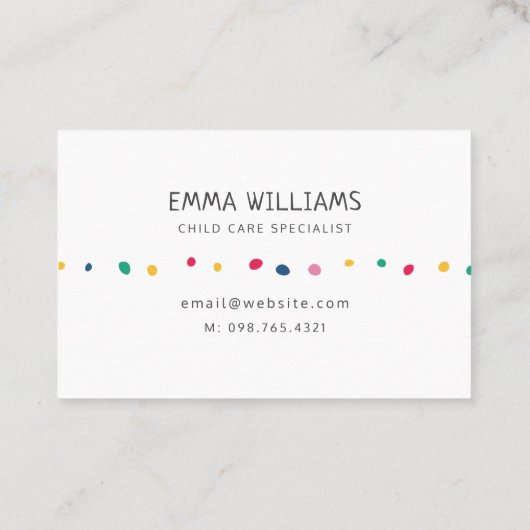 Farbenfrohe Dots Kinderbetreuung Babysitter-Visite Visitenkarte (Rückseite)