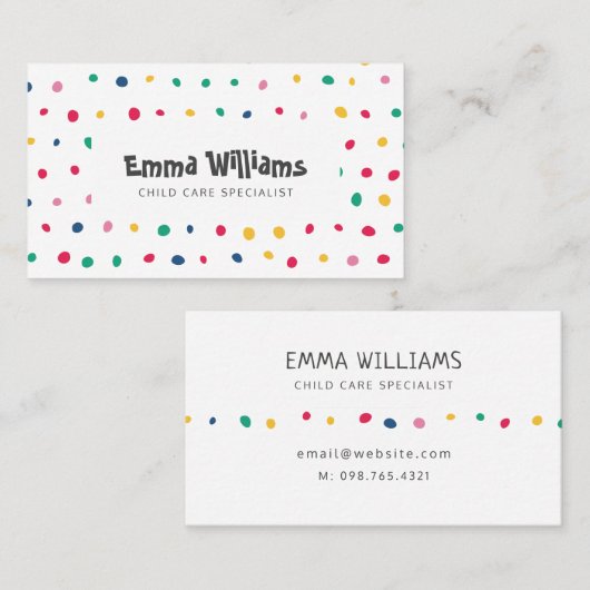 Farbenfrohe Dots Kinderbetreuung Babysitter-Visite Visitenkarte (Vorne/Hinten)
