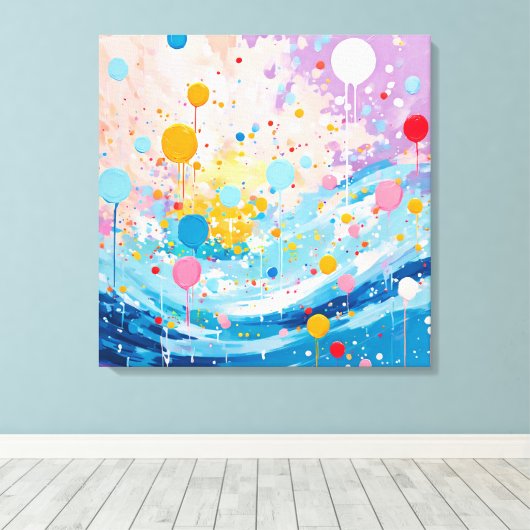 Farbenfrohe Dots Tropfen Spritzer Leinwanddruck (Insitu (Holzboden))