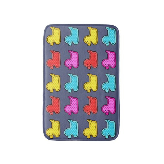 Farbenfrohe Dotty Duck Muster auf blauem Badematte (Vorderseite Vertikal)