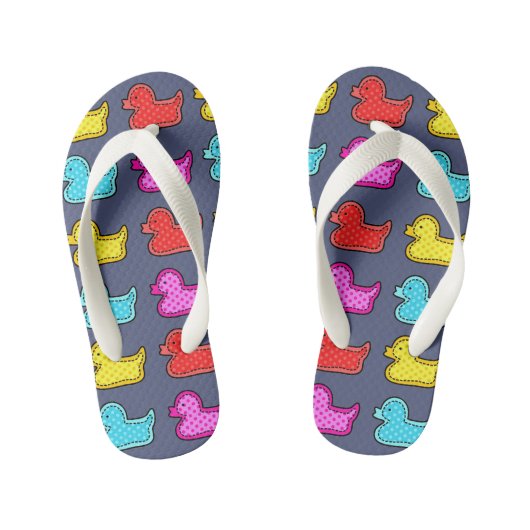 Farbenfrohe Dotty Duck Muster auf Blue Kid's Kinderbadesandalen (Fußbett)