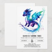 Farbenfrohe Drache Digital Boy Geburtstag Einladung (Vorne/Hinten)