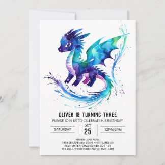Farbenfrohe Drache Digital Boy Geburtstag Einladung