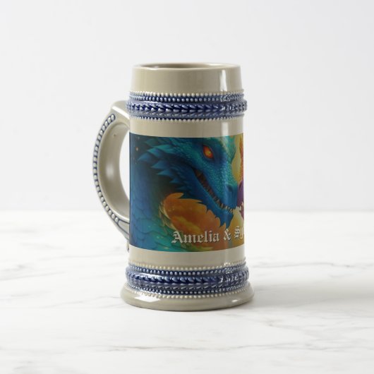 Farbenfrohe Drachen in der Liebe Bierglas (Vorderseite Links)