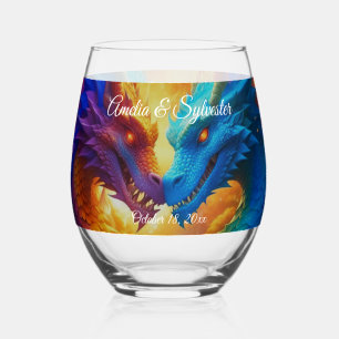 Farbenfrohe Drachen in der Liebe Edelstahlglas Weinglas Ohne Stiel