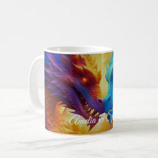 Farbenfrohe Drachen in der Liebe Kaffeetasse