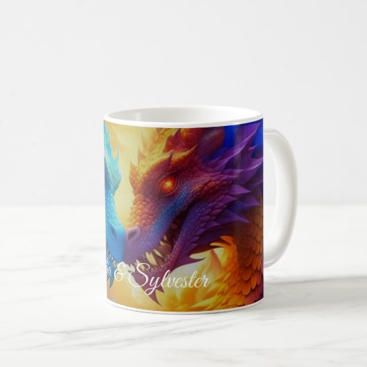 Farbenfrohe Drachen in der Liebe Kaffeetasse (VorderseiteRechts)