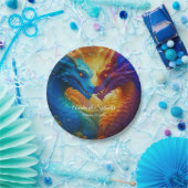 Farbenfrohe Drachen in der Liebe Pappteller (Party)