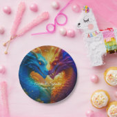 Farbenfrohe Drachen in der Liebe Pappteller (Party)