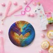 Farbenfrohe Drachen in der Liebe Pappteller (Party)