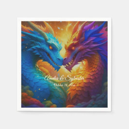 Farbenfrohe Drachen in der Liebe Serviette