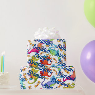 Farbenfrohe Drachen Personalisiertes Geschenkpapie Geschenkpapier