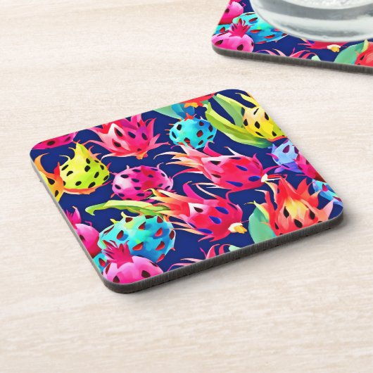 Farbenfrohe Drachenfrucht Getränkeuntersetzer (Linke Seite)