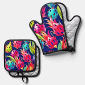 Farbenfrohe Drachenfrucht Ofenhandschuh & Topflappen-Set (Vorderseite/Rückseite)