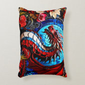Farbenfrohe Drachenmosaike Dekokissen (Vorderseite(Vertikal))