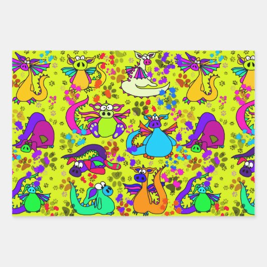 Farbenfrohe Dragon Cartoon Geschenk Wrap Set Geschenkpapier Set (Vorderseite 3)