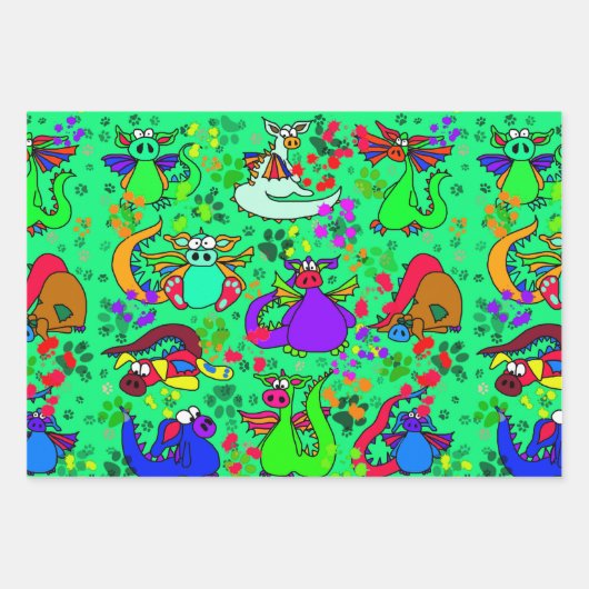 Farbenfrohe Dragon Cartoon Geschenk Wrap Set Geschenkpapier Set (Vorderseite 2)