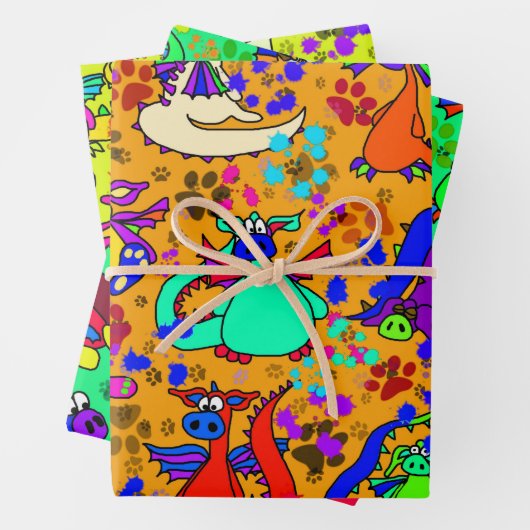 Farbenfrohe Dragon Cartoon Geschenk Wrap Set Geschenkpapier Set (Beispiel)