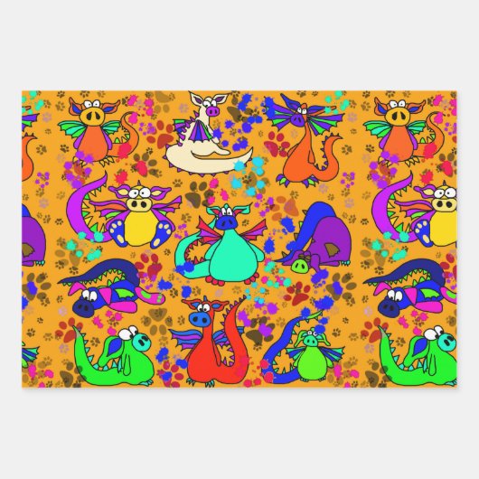 Farbenfrohe Dragon Cartoon Geschenk Wrap Set Geschenkpapier Set (Vorderseite)
