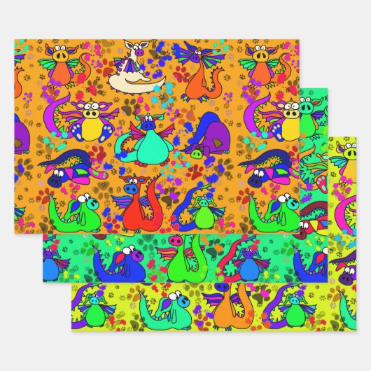 Farbenfrohe Dragon Cartoon Geschenk Wrap Set Geschenkpapier Set (Set)