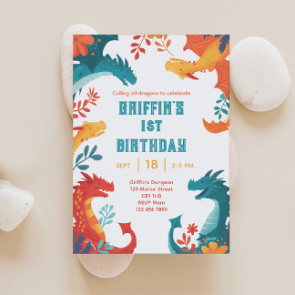 Farbenfrohe Dragon zum Geburtstag Einladung