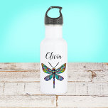 Farbenfrohe Dragonfly-Flügel aus festem Glas Edelstahlflasche<br><div class="desc">Personalisierte Wasserflasche mit Libelle mit bunten Glasflügeln.</div>