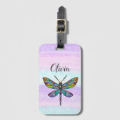 Farbenfrohe Dragonfly-Flügel aus festem Glas Gepäckanhänger (Vorderseite Vertikal)