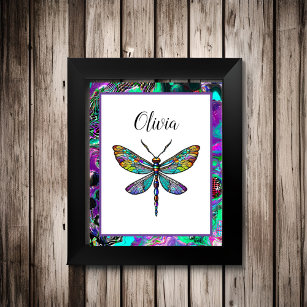 Farbenfrohe Dragonfly-Flügel aus festem Glas Poster
