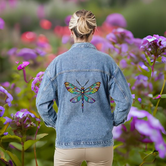 Farbenfrohe Dragonfly Kunst Jeansjacke