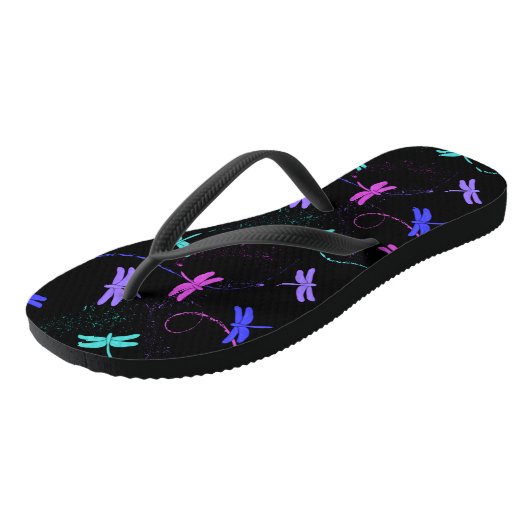 Farbenfrohe Dragonfly-Muster Flip Flops Badesandalen (Schrägansicht)
