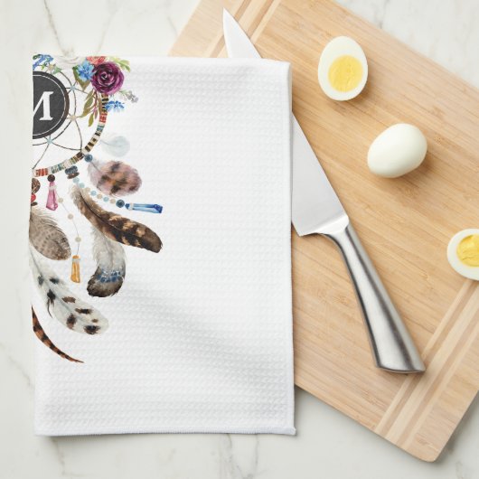 Farbenfrohe Dreamcatcher-Blume und Federn Geschirrtuch (Viertel Falte)