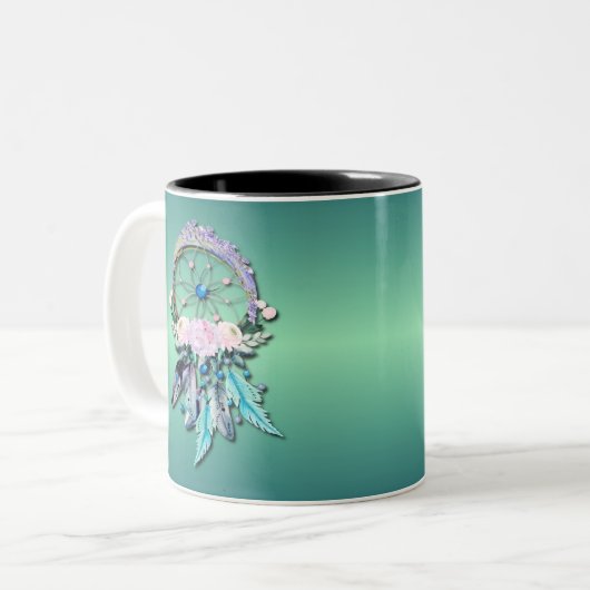 Farbenfrohe Dreamcatcher Feathers Tribal Native Zweifarbige Tasse (Vorderseite Links)