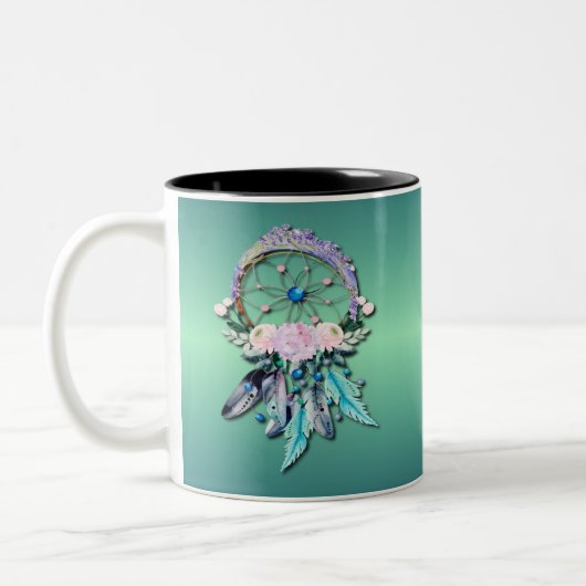 Farbenfrohe Dreamcatcher Feathers Tribal Native Zweifarbige Tasse (Links)