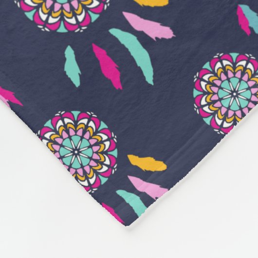 Farbenfrohe Dreamcatchers Dark Blue Fleecedecke (Ecke)
